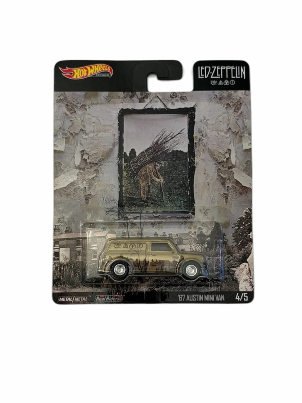Led Zeppelin Hot Wheels '67 Austin Mini Van Toy Car- Metallic Gold with Graphics